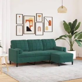 Sofá de 3 plazas con taburete de terciopelo verde oscuro 180 cm de , Sofás - Ref: Foro24-3278269, Precio: 362,99 €, Descuento: %