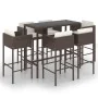 Set de bar de jardín 7 pzas con cojines ratán sintético marrón de vidaXL, Conjuntos de jardín - Ref: Foro24-3094795, Precio: ...