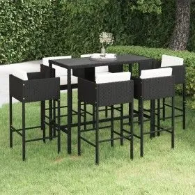 Set de bar de jardín 7 pzas y cojines ratán sintético negro de vidaXL, Conjuntos de jardín - Ref: Foro24-3094796, Precio: 592...