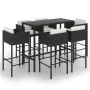 Set de bar de jardín 7 pzas y cojines ratán sintético negro de vidaXL, Conjuntos de jardín - Ref: Foro24-3094796, Precio: 592...
