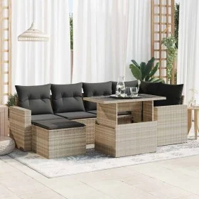 Set de sofás de jardín 7 pzas con cojines ratán PE gris claro de , Conjuntos de jardín - Ref: Foro24-3326353, Precio: 534,93 ...