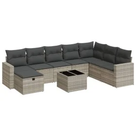 Set muebles jardín 9 pzas y cojines ratán sintético gris claro de , Conjuntos de jardín - Ref: Foro24-3325448, Precio: 607,99...