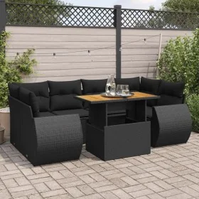 Set de sofás de jardín 7 pzas con cojines ratán sintético negro de , Conjuntos de jardín - Ref: Foro24-3327226, Precio: 519,0...