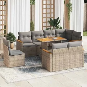 Set sofás jardín y cojines 9 pzas ratán sintético acacia beige de , Conjuntos de jardín - Ref: Foro24-3327503, Precio: 647,88...