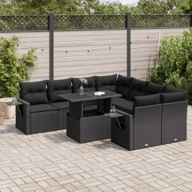 Set de sofás de jardín con cojines 9 pzas ratán sintético negro by , Garden sets - Ref: Foro24-3326446, Price: 661,74 €, Disc...