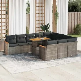Set sofás jardín y cojines 11 pzas ratán sintético acacia gris de , Conjuntos de jardín - Ref: Foro24-3327539, Precio: 745,75...