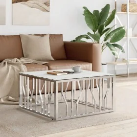 Mesa de centro acero inoxidable y vidrio plateado 80x80x40 cm by , Coffee table - Ref: Foro24-350059, Price: 192,38 €, Discou...
