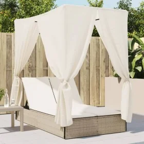 Tumbona doble con techo y cortinas ratán sintético beige von , Liegen - Ref: Foro24-368076, Preis: 324,76 €, Rabatt: %