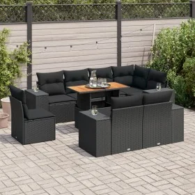 Set de sofás de jardín con cojines 9 pzas ratán sintético negro de , Conjuntos de jardín - Ref: Foro24-3327387, Precio: 693,6...