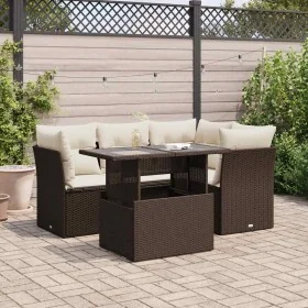 Set comedor de jardín 5 piezas y cojines ratán sintético marrón de , Conjuntos de jardín - Ref: Foro24-3326154, Precio: 406,0...