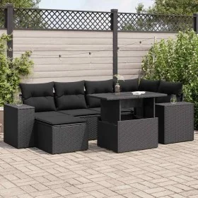 Set de sofás de jardín 7 pzas con cojines ratán sintético negro de , Conjuntos de jardín - Ref: Foro24-3326826, Precio: 521,5...