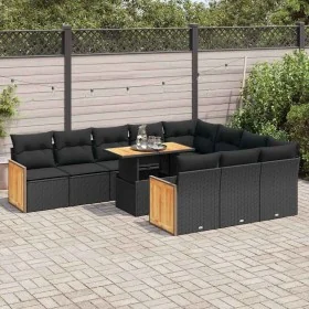 Set sofás jardín y cojines 11 pzas ratán sintético acacia negro de , Conjuntos de jardín - Ref: Foro24-3327758, Precio: 774,5...
