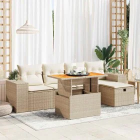 Set sofás jardín y cojines 6 pzas ratán sintético acacia beige by , Garden sets - Ref: Foro24-3328080, Price: 506,45 €, Disco...