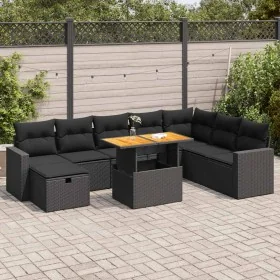 Set sofás jardín y cojines 9 pzas ratán sintético acacia negro de , Conjuntos de jardín - Ref: Foro24-3328014, Precio: 617,28...