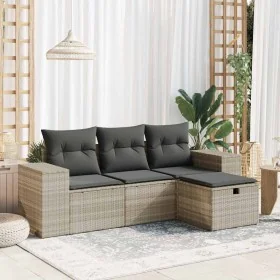 Set de sofás de jardín 4 pzas y cojines ratán sintético gris de , Conjuntos de jardín - Ref: Foro24-3325658, Precio: 298,20 €...