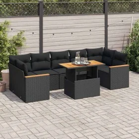 Set sofás jardín y cojines 8 pzas ratán sintético acacia negro de , Conjuntos de jardín - Ref: Foro24-3327457, Precio: 556,03...