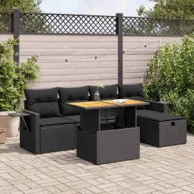 Set sofás jardín y cojines 6 pzas ratán sintético acacia negro de , Conjuntos de jardín - Ref: Foro24-3328021, Precio: 441,53...
