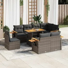 Set sofás jardín y cojines 9 pzas ratán sintético acacia gris de , Conjuntos de jardín - Ref: Foro24-3327616, Precio: 640,55 ...