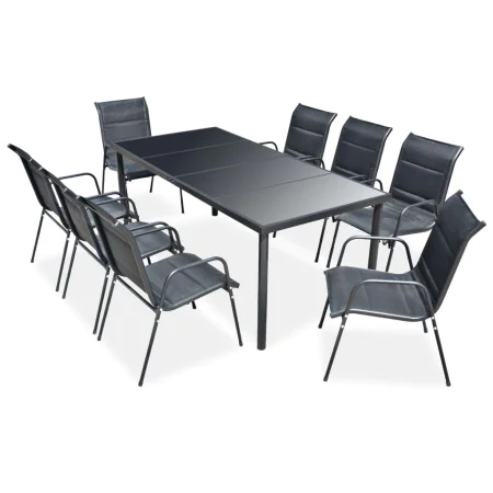 Juego de comedor de jardín 9 piezas de acero negro de , Conjuntos de jardín - Ref: Foro24-43311, Precio: 619,62 €, Descuento: %
