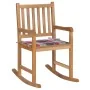 Silla mecedora de madera maciza teca con cojín a cuadros rojos de , Sillas de jardín - Ref: Foro24-3062770, Precio: 161,14 €,...