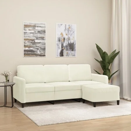 Sofá de 3 plazas con taburete de terciopelo crema 180 cm de , Sofás - Ref: Foro24-3201182, Precio: 359,72 €, Descuento: %