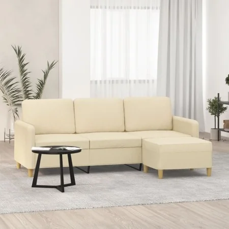 Sofá de 3 plazas con taburete de tela crema 180 cm de , Sofás - Ref: Foro24-3201194, Precio: 308,40 €, Descuento: %