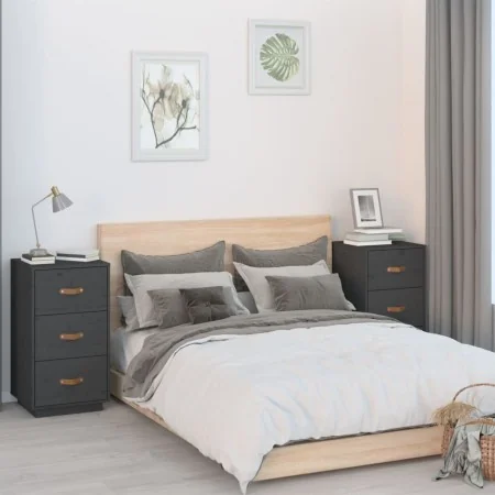 Mesitas de noche 2 uds madera maciza pino gris 40x40x75 cm de , Mesitas de noche - Ref: Foro24-818340, Precio: 185,36 €, Desc...