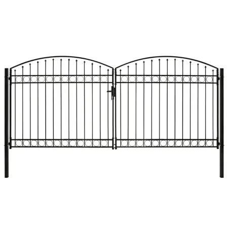 Double gate fence gate with arch 400x200 cm black steel by , garden gates - Ref: Foro24-143096, Price: 499,73 €, Discount: %