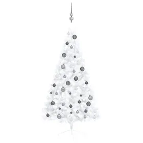 Medio árbol de Navidad con luces y bolas blanco 150 cm de , Arboles de navidad - Ref: Foro24-3077655, Precio: 51,18 €, Descue...
