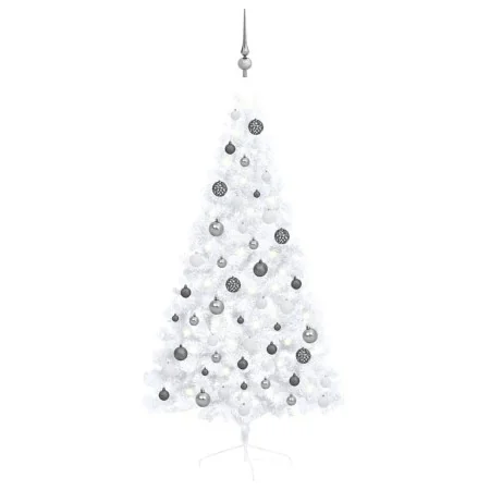 Medio árbol de Navidad con luces y bolas blanco 150 cm de , Arboles de navidad - Ref: Foro24-3077655, Precio: 51,18 €, Descue...