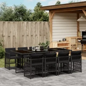 Set de comedor de jardín 9 pzas y cojines ratán sintético negro de , Conjuntos de jardín - Ref: Foro24-3210919, Precio: 605,2...