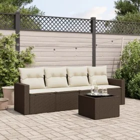 Set comedor de jardín 5 piezas y cojines ratán sintético marrón de , Sofás modulares de exterior - Ref: Foro24-3251030, Preci...
