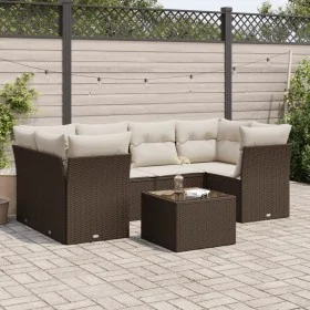 7-piece garden sofa set with brown PE rattan cushions by , Garden sets - Ref: Foro24-3217273, Price: 474,76 €, Discount: %