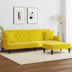 Sofá cama 2 plazas con almohadas taburete terciopelo amarillo de , Sofás - Ref: Foro24-3216223, Precio: 327,29 €, Descuento: %