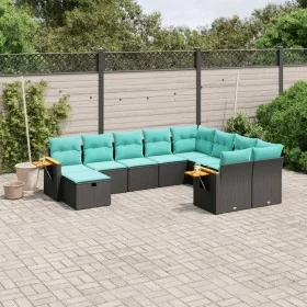 Set de sofás de jardín 10pzas con cojines ratán sintético negro de , Conjuntos de jardín - Ref: Foro24-3227156, Precio: 758,5...