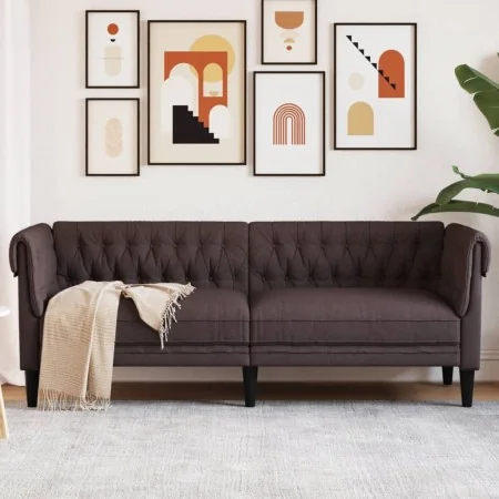 Sofá Chesterfield de 3 plazas tela marrón oscuro de , Sofás - Ref: Foro24-372559, Precio: 276,90 €, Descuento: %