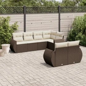 Juego de sofás de jardín 7 piezas con cojines ratán PE marrón de , Sofás modulares de exterior - Ref: Foro24-3221612, Precio:...