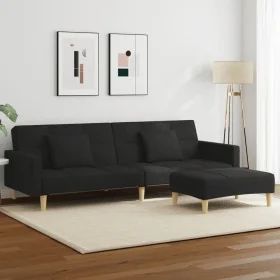 Sofá cama de 2 plazas con taburete tela negro de , Sofás - Ref: Foro24-3258108, Precio: 339,28 €, Descuento: %
