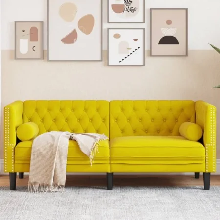 Sofá Chesterfield 2 plazas con cojines terciopelo amarillo de , Sofás - Ref: Foro24-372689, Precio: 297,16 €, Descuento: %