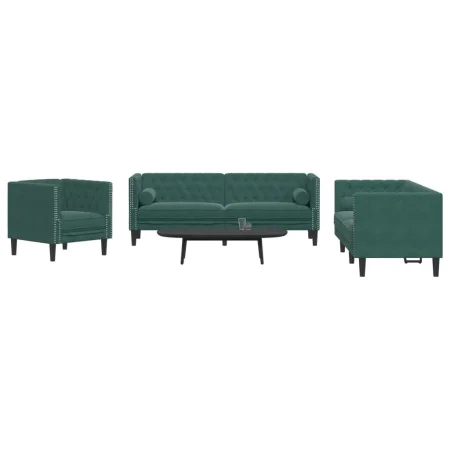 Set de sofás Chesterfield con cojines 3 piezas terciopelo verde de , Sofás - Ref: Foro24-3209283, Precio: 860,04 €, Descuento: %