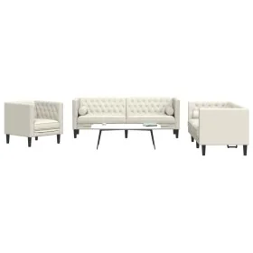 Set de sofás Chesterfield con cojines 3 piezas terciopelo crema de , Sofás - Ref: Foro24-3209288, Precio: 787,73 €, Descuento: %