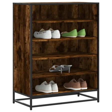 Zapatero de madera y metal roble ahumado 75x38x97,5 cm de , Zapateros y organizadores de calzado - Ref: Foro24-3300872, Preci...
