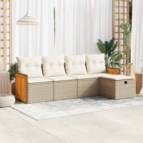 Juego de sofás jardín con cojines 5 pzas ratán sintético beige by , Garden sets - Ref: Foro24-3326013, Price: 377,02 €, Disco...