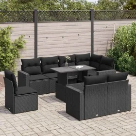 Set de sofás de jardín con cojines 9 pzas ratán sintético negro by , Garden sets - Ref: Foro24-3326336, Price: 682,14 €, Disc...