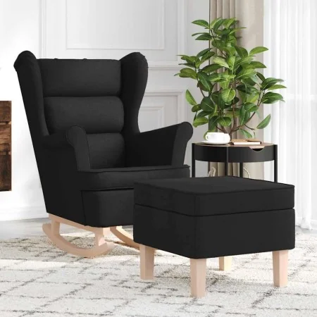 Sillón mecedora con taburete tela negro de , Sillones - Ref: Foro24-3307999, Precio: 227,82 €, Descuento: %