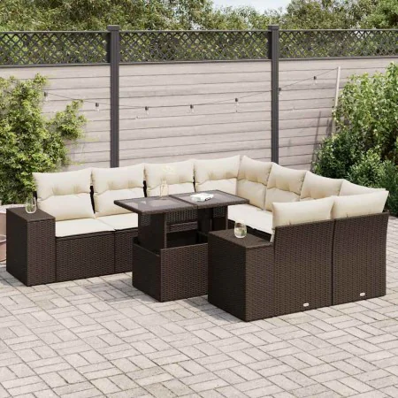 Set de sofás de jardín 9 pzas y cojines ratán sintético marrón de , Conjuntos de jardín - Ref: Foro24-3326774, Precio: 671,04...