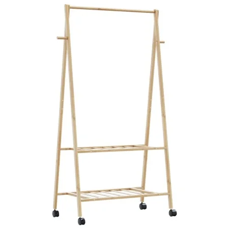 Perchero con estantes y ruedas 96x45,5x155,5 cm bambú de , Organizadores de vestidores y perchas de barra - Ref: Foro24-40089...