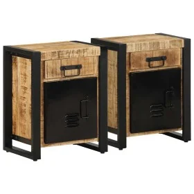 Mesitas de noche 2 piezas madera maciza rugosa mango by , Nightstands - Ref: Foro24-4013560, Price: 216,00 €, Discount: %
