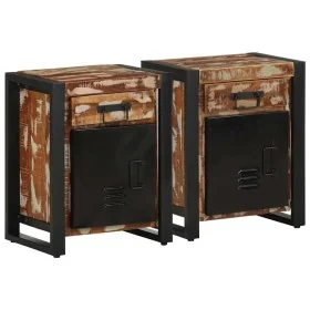 Mesitas de noche 2 uds multicolor madera maciza rugosa mango de , Mesitas de noche - Ref: Foro24-4013562, Precio: 218,88 €, D...