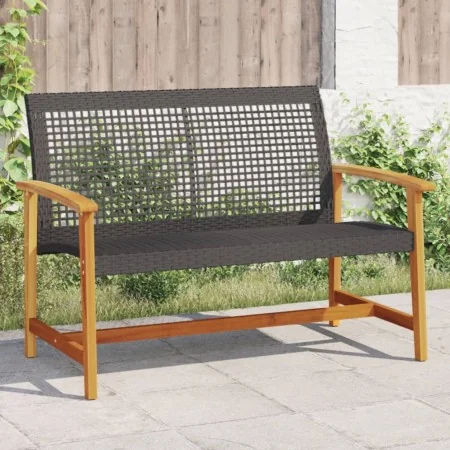 Banco de jardín madera de acacia y ratán PE negro 112 cm de , Sofás modulares de exterior - Ref: Foro24-367598, Precio: 101,3...